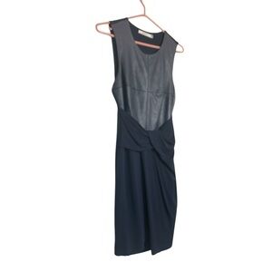 Anthropologie Bailey 44 Navy Blue Dress w Stretch, Faux Leather Upper